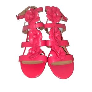 Peach sandals with kitten heel